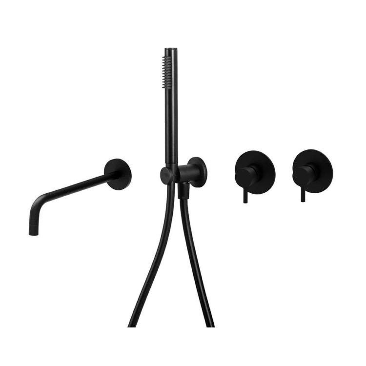 Zestaw natryskowy podtynkowy ze słuchawką prysznicową, wylewką i 2 bateriami podtynkowymi Paffoni Light LIG010NO70ZWW czarny mat