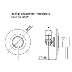 Bateria natryskowa podtynkowa Paffoni Light LIG010 rysunek techniczny