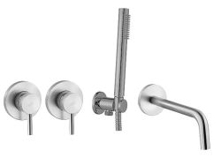 Zestaw natryskowy podtynkowy ze słuchawką prysznicową, wylewką i 2 bateriami podtynkowymi Paffoni Light LIG010ST70ZWW stal szczotkowana