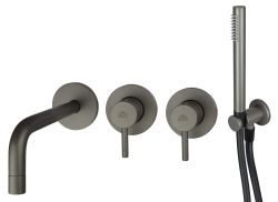 Zestaw natryskowy podtynkowy ze słuchawką prysznicową, wylewką i 2 bateriami podtynkowymi Paffoni Light LIG010MG70ZWW grafitowy