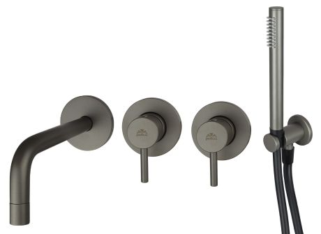 Przejdź do produktu Zestaw natryskowy podtynkowy ze słuchawką prysznicową, wylewką i 2 bateriami podtynkowymi Paffoni Light LIG010MG70ZWW grafitowy