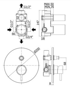 Bateria podtynkowa 2-drożna Paffoni Light LIG015