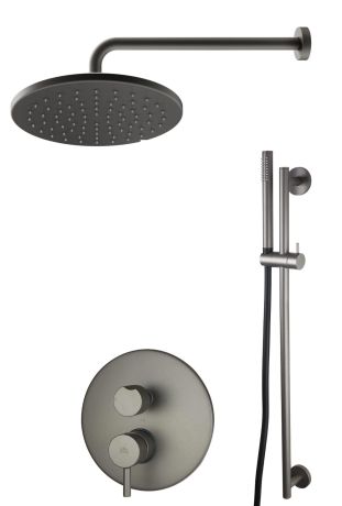 Przejdź do produktu Zestaw prysznicowy z deszczownicą 22,5 cm i drążkiem prysznicowym ze słuchawką i wężem Paffoni Light LIG018ZN5AMG grafit