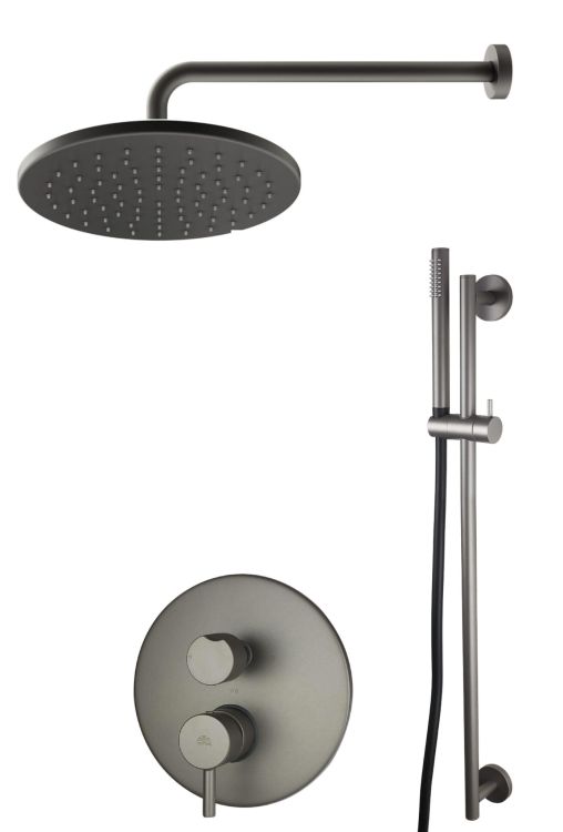 Zestaw prysznicowy z deszczownicą 22,5 cm i drążkiem prysznicowym ze słuchawką i wężem Paffoni Light LIG018ZN5AMG grafit