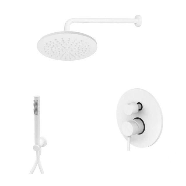 Zestaw natryskowy podtynkowy z okrągłą deszczownicą 22,5 cm i słuchawką prysznicową Paffoni Light LIG018ZSC2ABO biały mat