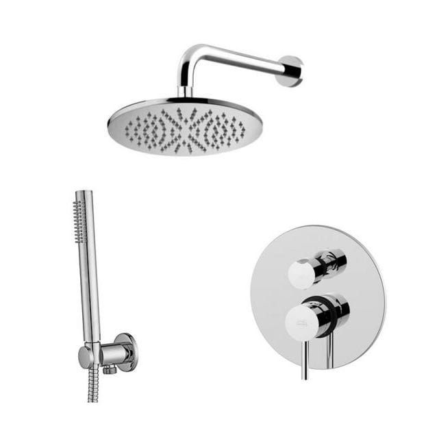 Zestaw natryskowy podtynkowy z okrągłą deszczownicą 22,5 cm i słuchawką prysznicową Paffoni Light LIG018ZSC2ACR chrom połysk