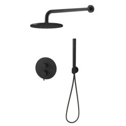 Zestaw natryskowy podtynkowy z okrągłą deszczownicą 22,5 cm i słuchawką prysznicową Paffoni Light LIG018ZSC2ANO czarny mat