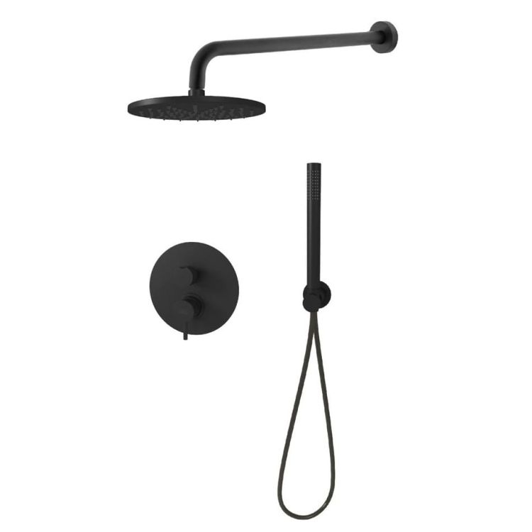 Zestaw natryskowy podtynkowy z okrągłą deszczownicą 22,5 cm i słuchawką prysznicową Paffoni Light LIG018ZSC2ANO czarny mat