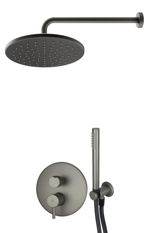 Zestaw natryskowy podtynkowy z okrągłą deszczownicą 22,5 cm i słuchawką prysznicową Paffoni Light LIG018ZSC2AMG grafit