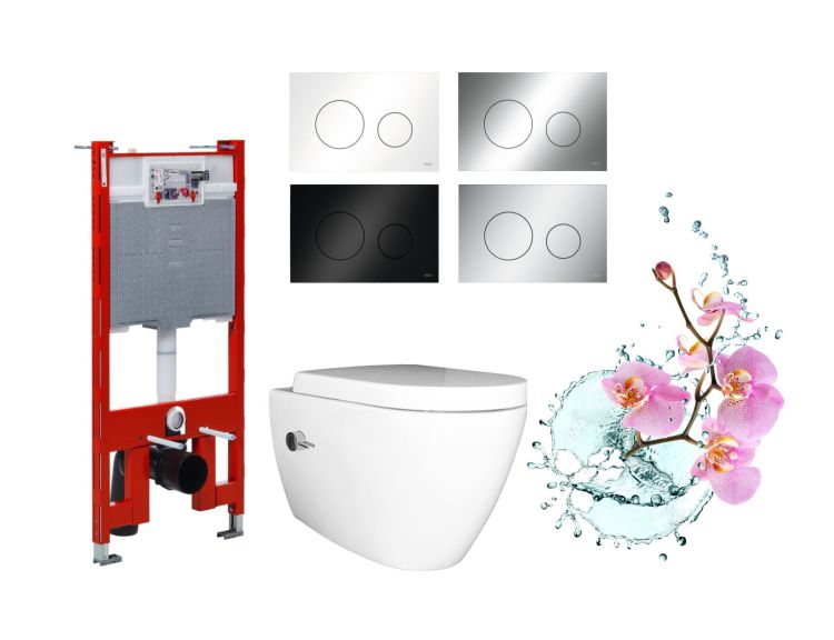 Miska WC z funkcją bidetu 2w1 Mineral MA5201 + wąski stelaż podtynkowy Tece Slim + przycisk Tece Loop