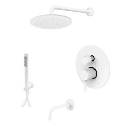 Zestaw wannowy podtynkowy ze słuchawką prysznicową i okrągłą deszczownicą Paffoni Light LIG019ZSCW3ABO biały mat