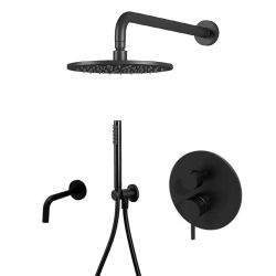Zestaw wannowy podtynkowy ze słuchawką prysznicową i okrągłą deszczownicą Paffoni Light LIG019ZSCW3ANO czarny mat