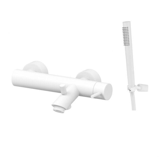 Bateria wannowo-prysznicowa ścienna ze słuchawką prysznicową Paffoni Light LIG023BO biały mat