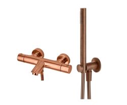 Bateria wannowo-prysznicowa ścienna ze słuchawką prysznicową Paffoni Light LIG023RMSP miedź szczotkowana