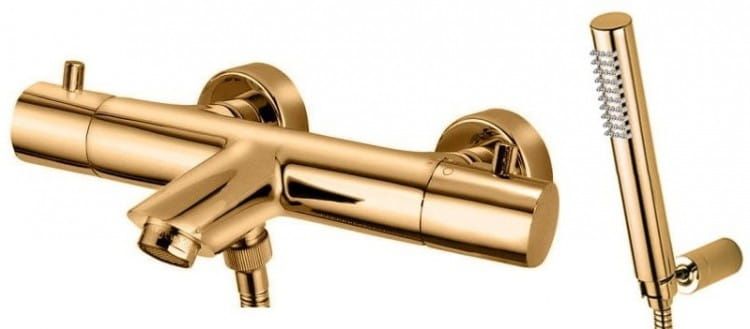 Bateria wannowo-prysznicowa ścienna ze słuchawką prysznicową Paffoni Light LIG023HG złoty połysk