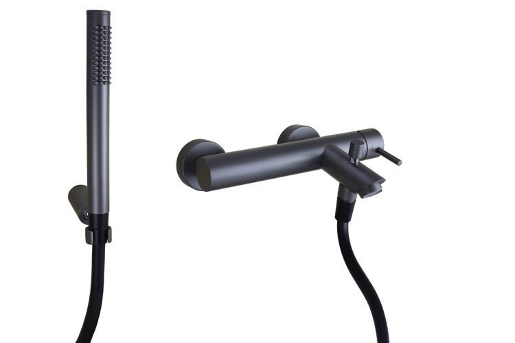 Bateria wannowo-prysznicowa ścienna ze słuchawką prysznicową Paffoni Light LIG023MG grafit