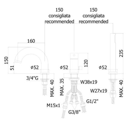 Przejdź do produktu Grafitowa bateria nawannowa ze słuchawką prysznicową Paffoni Light LIG040MG