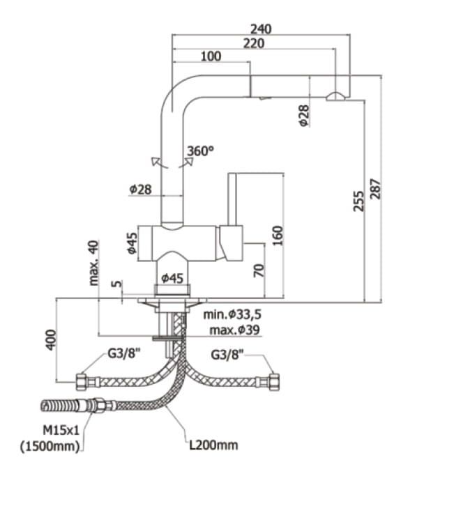 Bateria zlewozmywakowa 29 cm z obrotową wylewką Paffoni Light LIG285
