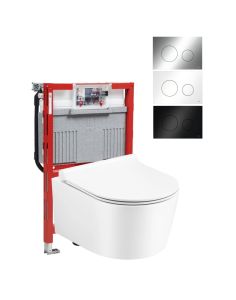 Miska WC bezkołnierzowa wisząca 35,5x50 cm Sanitop Trend z niskim stelażem podtynkowym, deską WC i przyciskiem spłukującym TeceLoop TR2197+9300380