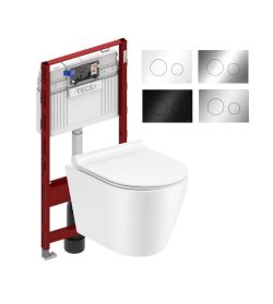 Miska WC bezkołnierzowa wisząca 48x36 cm Trend Amaro z deską WC wolnoopadającą i stelażem podtynkowym i przyciskiem spłukującym TeceLoop TR2217+9400407