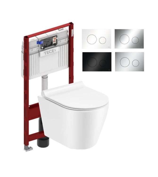 Miska WC bezkołnierzowa wisząca 48x36 cm Trend Amaro z deską WC wolnoopadającą i stelażem podtynkowym i przyciskiem spłukującym TeceLoop TR2217+9400407