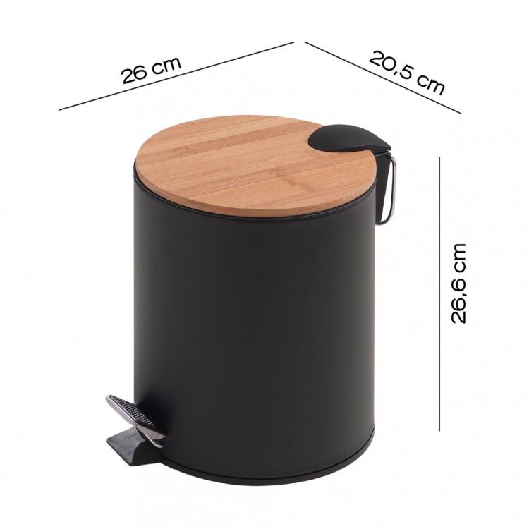 KENTA kosz na śmieci 5l, Soft Close , czarny mat/bambus