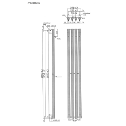 PILON grzejnik łazienkowy 270x1800mm, 4 wieszaki, biały mat