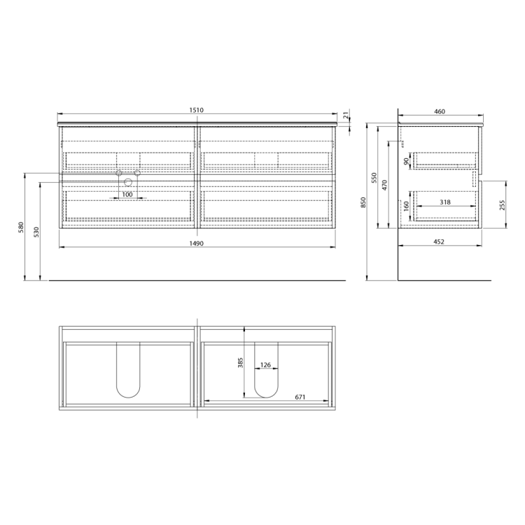 PANEDA szafka umywalkowa 149x55x45,2cm, biały