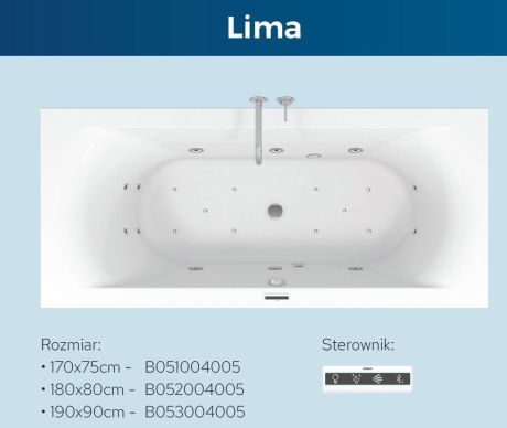 Przejdź do produktu Wanna z hydromasażem 180x80 cm Riho Lima B052004005 biały