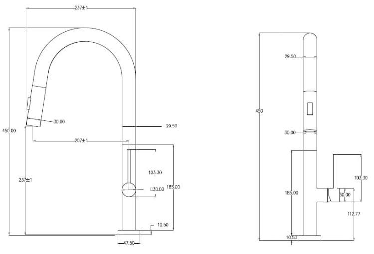 Bateria zlewozmywakowa 45 cm z obrotową wylewką AquaPro KU03STS stal szczotkowana
