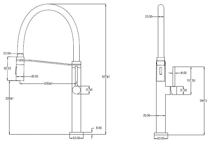 Bateria zlewozmywakowa 51 cm z obrotową wylewką AquaPro KU04GUN gunmetal