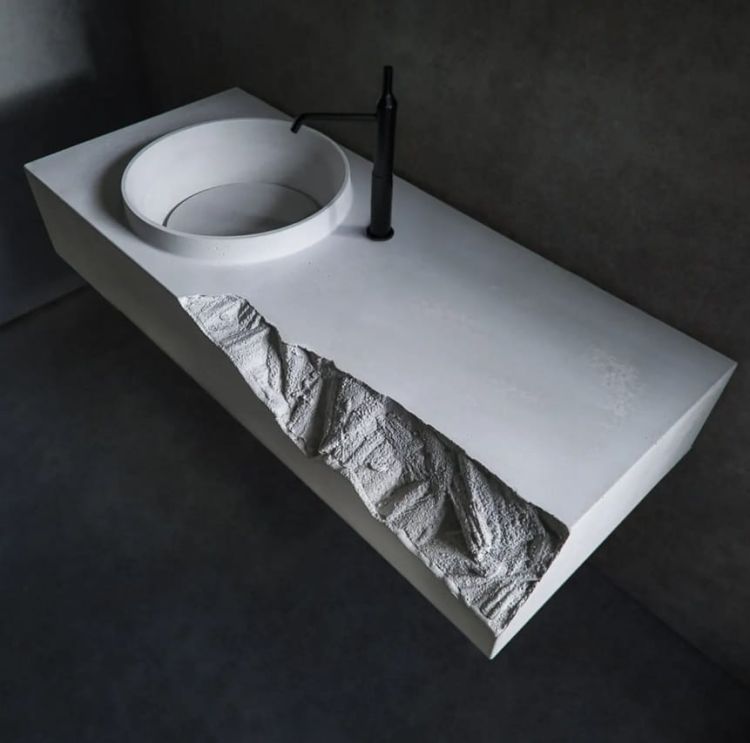 Umywalka z betonu architektonicznego wisząca Durabad Erozja 1 jasny beton
