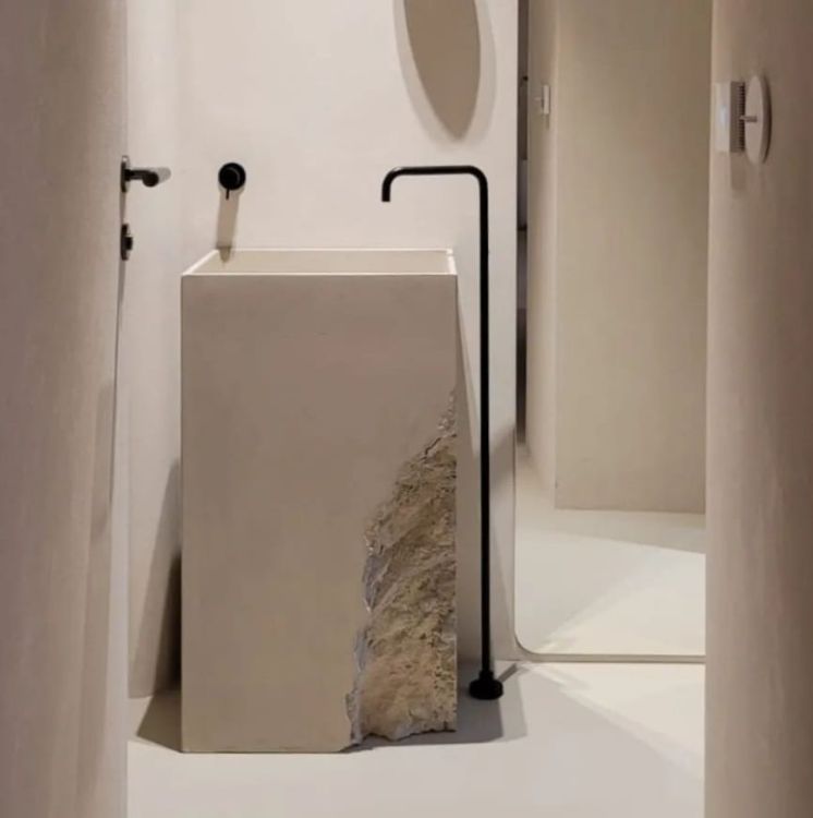 Umywalka wolnostojąca z betonu architektonicznego Durabad Erozja 3 jasny beż