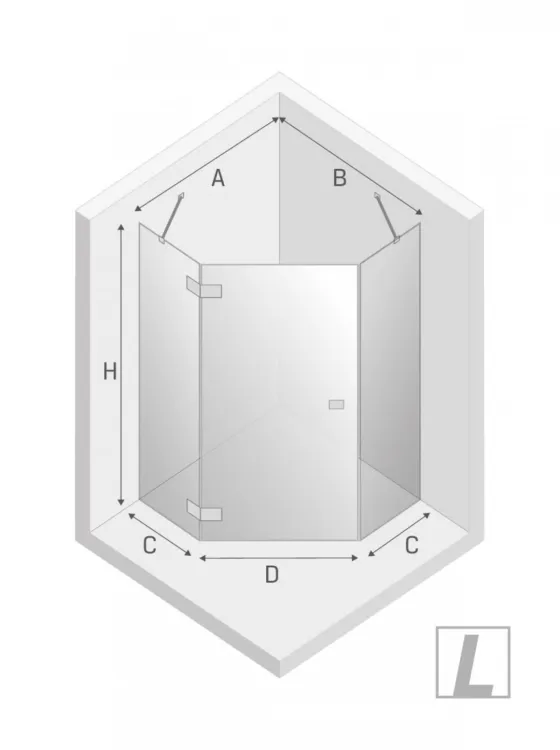 KABINA EVENTA 1D PIĘCIOKĄTNA L 90x90x200 CZYSTE 8mm ACTIVE SHIELD 2.0
