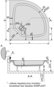 Sanplast BP/FREE+ST11 Brodzik półokrągły 100x100x9 cm ze stelażem 615-040-0241-01-000