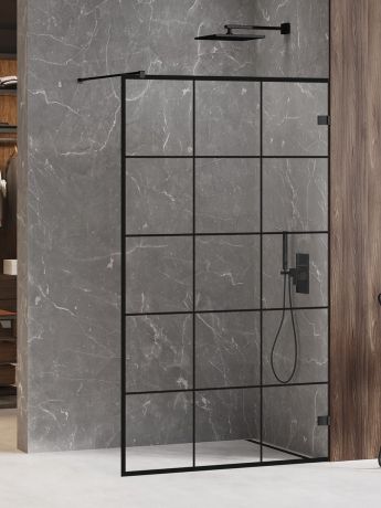 Przejdź do produktu NZ6 KABINA AVEXA BLACK WALK-IN U 70x200 CZYSTE 6mm ACTIVE SHIELD 2.0 WZÓR KRATKA