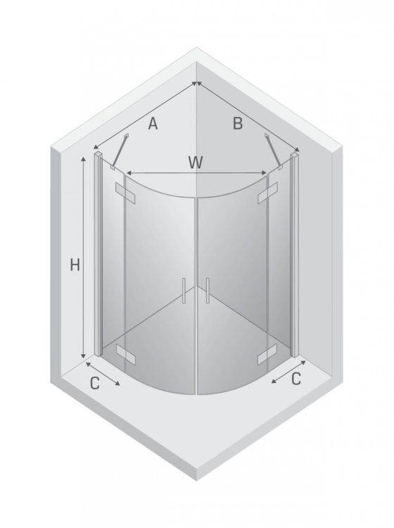 KABINA NEW MERANA 2D PÓŁOKRĄGŁA  90x90x195 CZYSTE 6mm ACTIVE SHIELD 2.0