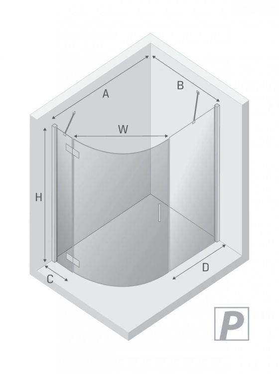 NZ2 KABINA NEW MERANA 1D ASYMETRYCZNA P 100x80x195 CZYSTE 6mm ACTIVE SHIELD 2.0