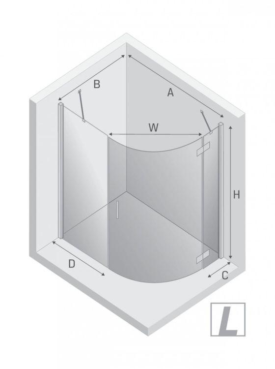 NZ2 KABINA NEW MERANA 1D ASYMETRYCZNA L 120x85x195 CZYSTE 6mm ACTIVE SHIELD 2.0