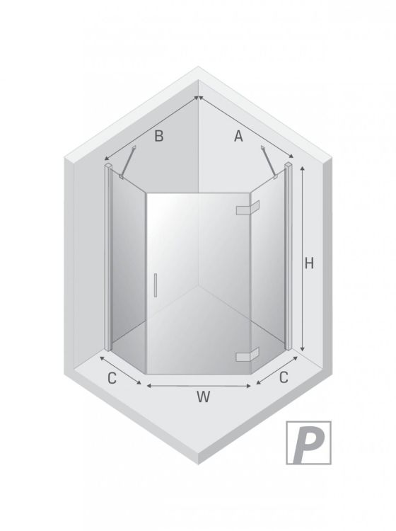 KABINA NEW AZURA 1D PIĘCIOKĄTNA P 80x80x195 CZYSTE 6mm ACTIVE SHIELD 2.0