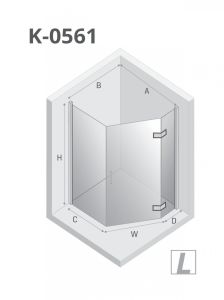 KABINA NEW AZURA 1D PIĘCIOKĄTNA ASYMETRYCZNA L 100x80x195 CZYSTE 6mm ACTIVE SHIELD 2.0