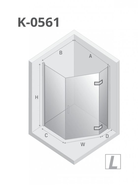 KABINA NEW AZURA 1D PIĘCIOKĄTNA ASYMETRYCZNA L 100x80x195 CZYSTE 6mm ACTIVE SHIELD 2.0