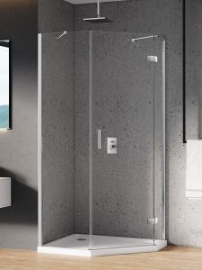 KABINA NEW AZURA 1D PIĘCIOKĄTNA ASYMETRYCZNA L 100x80x195 CZYSTE 6mm ACTIVE SHIELD 2.0