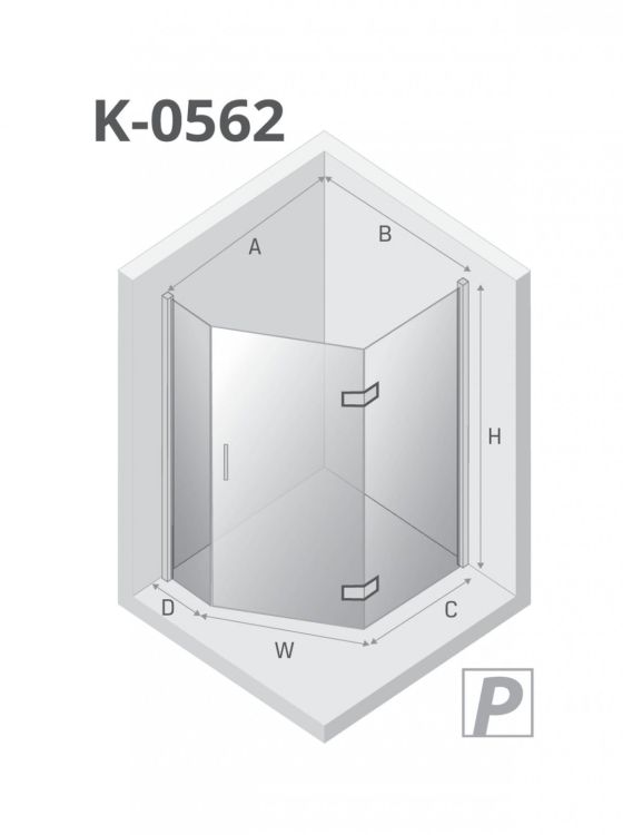 KABINA NEW AZURA 1D PIĘCIOKĄTNA ASYMETRYCZNA P 100x80x195 CZYSTE 6mm ACTIVE SHIELD 2.0
