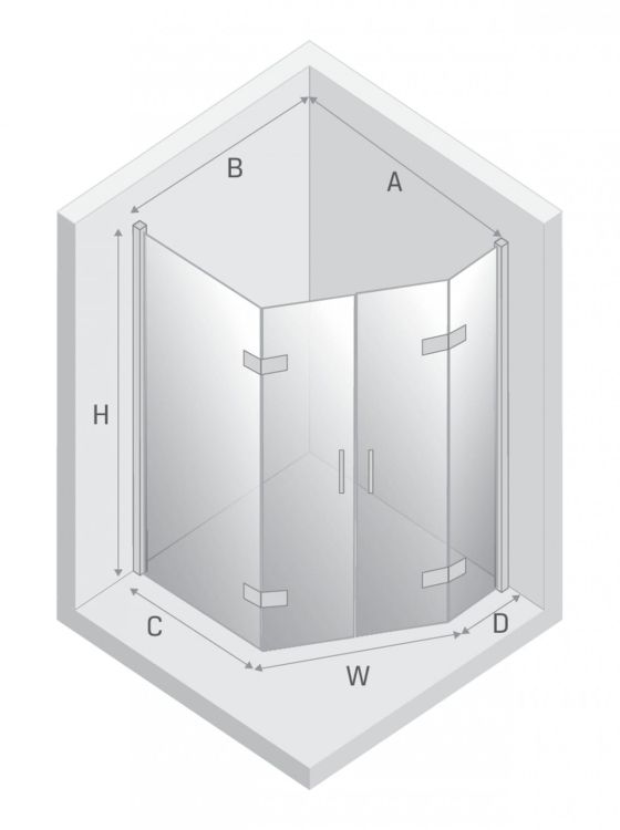 KABINA NEW AZURA 2D PIĘCIOKĄTNA  80x80x195 CZYSTE 6mm ACTIVE SHIELD 2.0