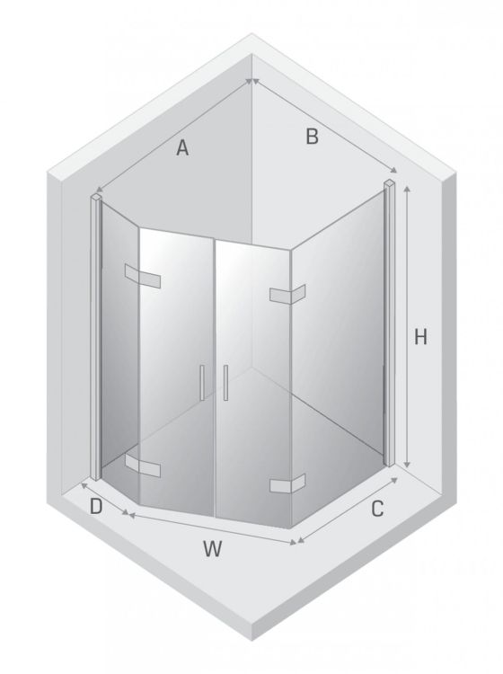 KABINA NEW AZURA 2D PIĘCIOKĄTNA  100x80x195 CZYSTE 6mm ACTIVE SHIELD 2.0