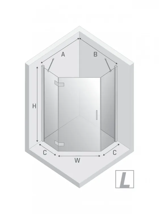 KABINA NEW AZURA BLACK 1D PIĘCIOKĄTNA L 80x80x195 CZYSTE 6mm ACTIVE SHIELD 2.0