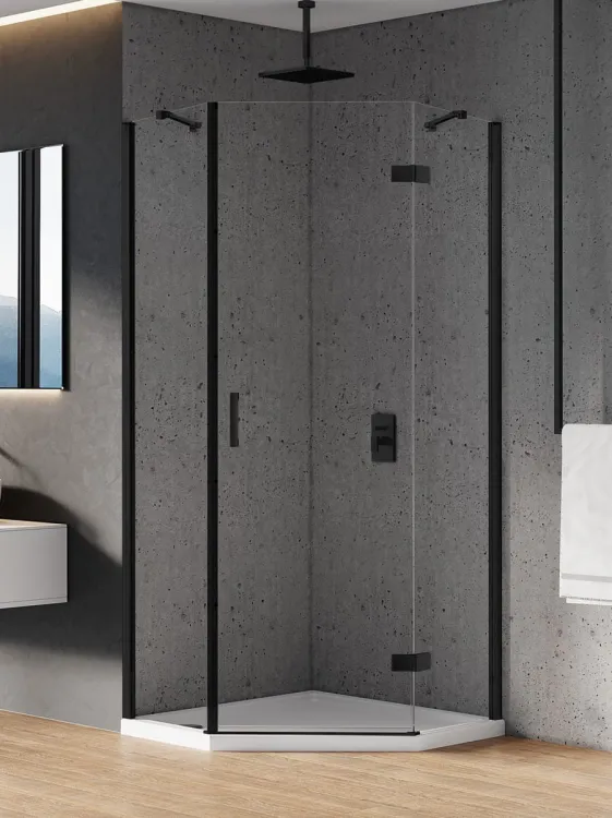 KABINA NEW AZURA BLACK 1D PIĘCIOKĄTNA P 80x80x195 CZYSTE 6mm ACTIVE SHIELD 2.0