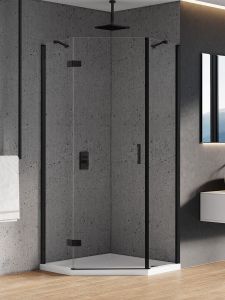 KABINA NEW AZURA BLACK 1D PIĘCIOKĄTNA L 90x90x195 CZYSTE 6mm ACTIVE SHIELD 2.0
