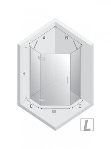 KABINA NEW AZURA BLACK 1D PIĘCIOKĄTNA L 90x90x195 CZYSTE 6mm ACTIVE SHIELD 2.0